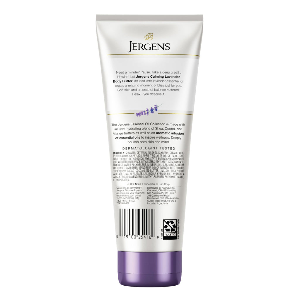 Jergens Lavender Body Butter Hand and Body Lotion, Moisturizer for Women, with Essential Oils for Indulgent Moisturization, 7 Oz, Pack of 3
