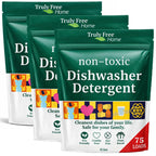 Truly Free Dishwasher Detergent Powder | Natural Dish Detergent, Dishwasher Soap | Plastic Free, Plant-Based, Clean, Heavy Duty Hard Water Stain & Grease Remover | Fragrance Free | 12.5 oz (Pack of 3)