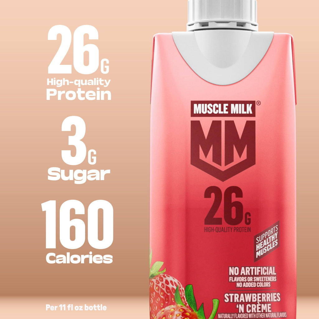 Muscle Milk High Protein Shake, Strawberry, 11 fl oz Cartons (12 Pack)