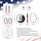 Crystal Hoop Earrings for Women Sparkly American Flag Earrings Silver Plated Red White and Blue Earrings Patriotic Jewelry Gift