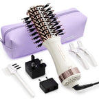 4-in-1 Travel Dual Voltage Hair Dryer Brush Blow Dryer Brush,Portable 2 inch Mini Hot Air Brush,Travel Hair Styler/Volumizer/Straightener/Curler,110-240V European Blow Dry Brush with EU&UK Plug