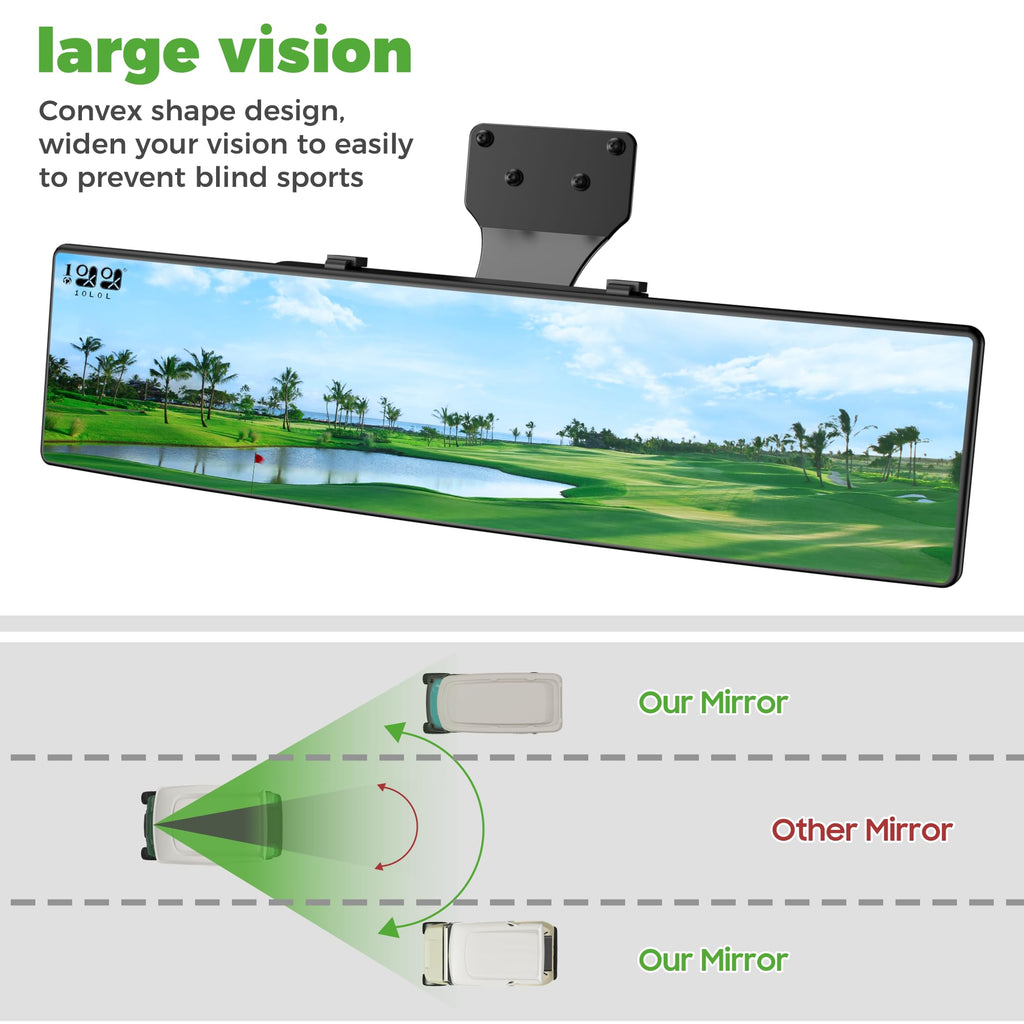 10L0L Universal Golf Cart Mirrors, Adjustable Panoramic Rear View Mirror Rotatable 270 Rotation Wide Angle Full Rearview for EZGO Club Car Yamaha Golf Cart (Anti-Glare)