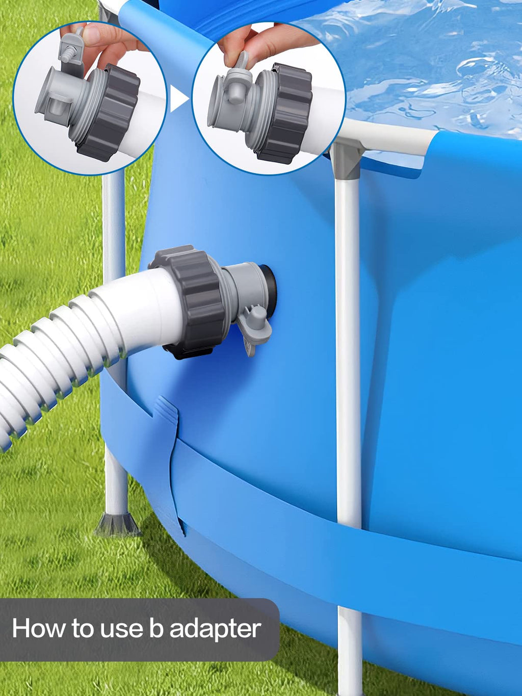PAMASE Pool Hose Adapter A & B - Conversion Connector for 1.5"&1.25" Hoses with Clamps Gaskets, Replacement Parts fits Intex Filter Pumps, Saltwater System, Above Ground Swimming Pool (4Pack)