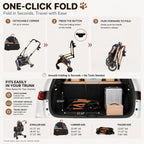 PAWPUBBY 6-in-1 Pet Stroller for Medium Dogs up to 50 lbs, Luxury Black & Gold Dog Stroller with Detachable Carrier, Foldable Travel Cat Stroller, Removable Pet Car Seat, 360° Rotating Wheels