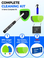 XINDELL Interior Windshield Cleaner Tool – Car Interior Window Cleaning Kit with Extendable Handle & 4 Microfiber Pads, Auto Wiper Inside Compact Windshield Brush for Car & Home Windows
