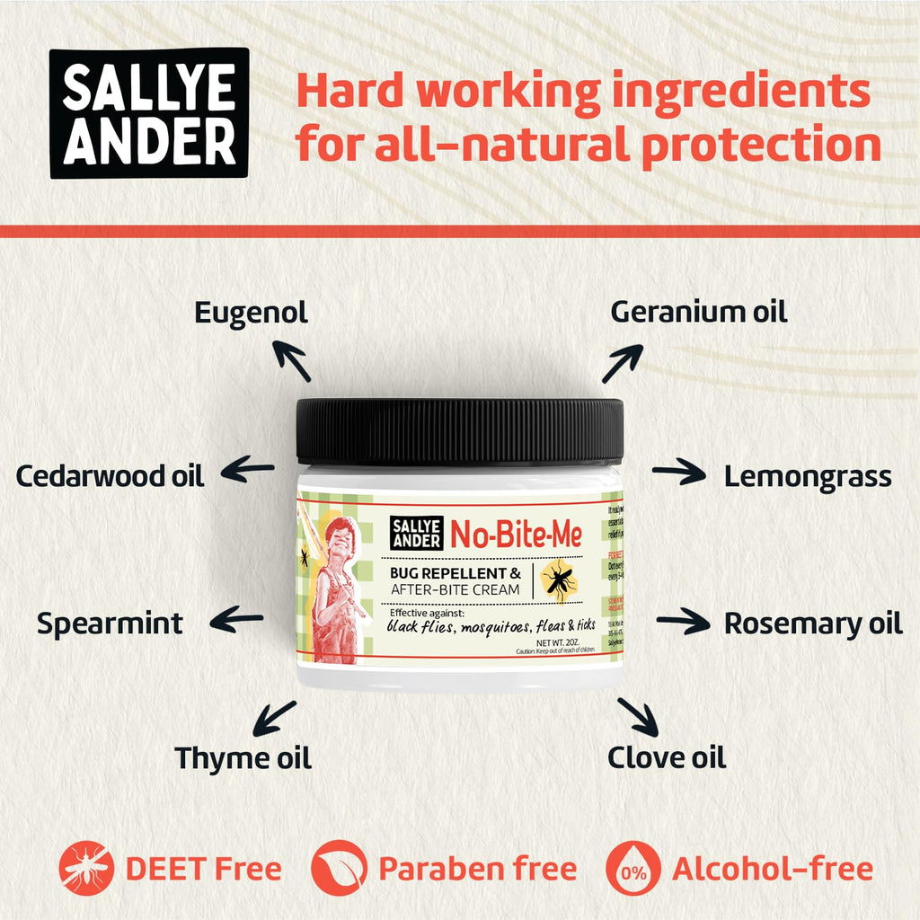 SALLYEANDER No Bite Me Natural Bug & Insect Repellent Lotion - DEET-Free Anti-Itch Cream - Safe for Kids, Infants & Adults - Repels Mosquitoes, Black Flies, Fleas & Ticks - Made in USA, 2oz