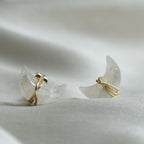 Gempires Rainbow Moonstone Half Moon Stud Earrings for Women