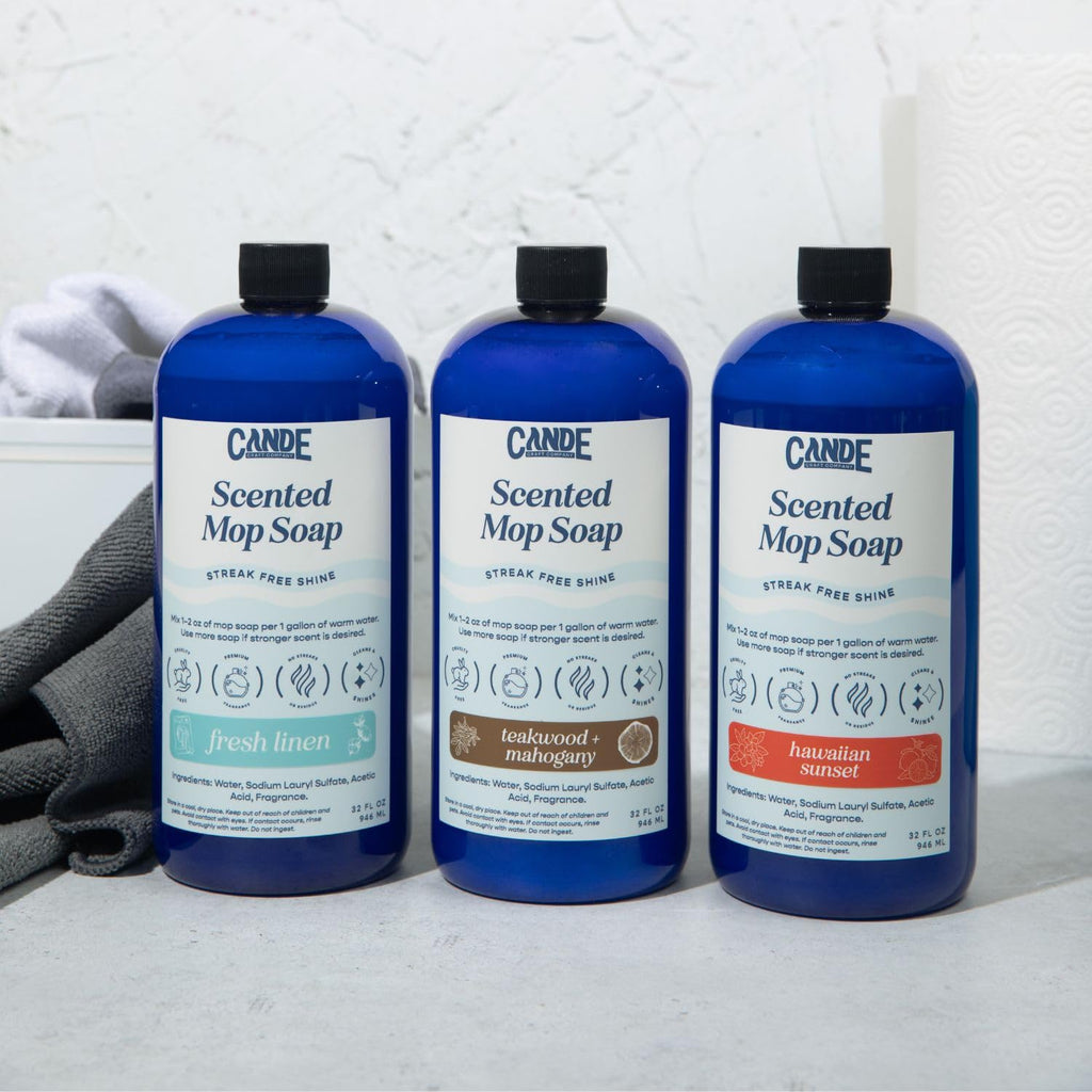 CANDECraftCo CANDE Mop Soap - Highly Scented Mop Soap, Luxury Floor Cleaner, Premium Fragranced Floor, Streak-Free Shine, 32 oz (Teakwood & Mahogany)