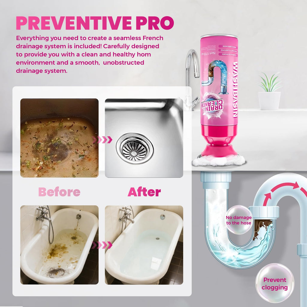 Foaming Drain Cleaner, Powerful Sink Drain Cleaner Foam That Clears Hair & Eliminates Odors, Fast Clog Removal, Safe Sink Cleaner and Deodorizer for Kitchen Sinks Bathroom Drains Tubs Showers (2Pcs)