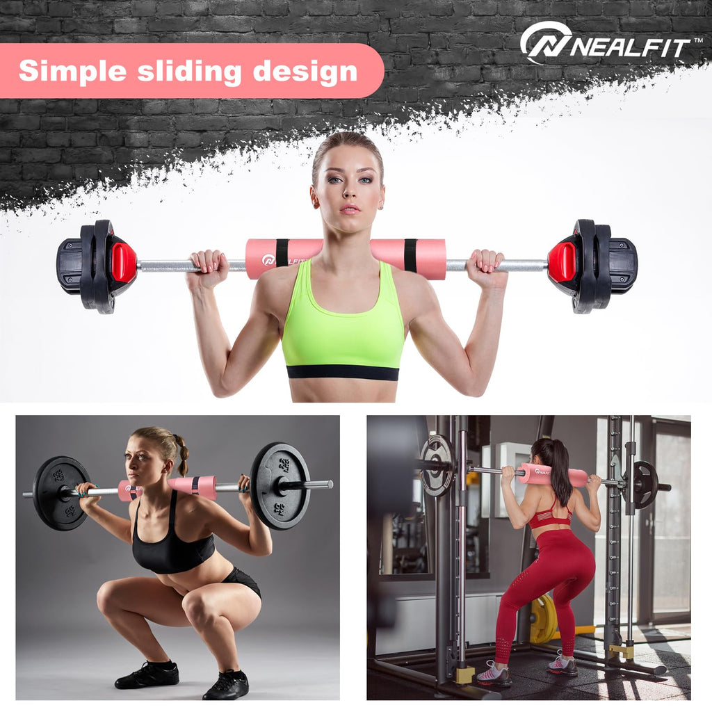 NEALFIT Barbell Pad Squat Pad for Squats���Squat Bar Pad���Great for Weightlifting,Lunges and Hip Thrusts���Foam Sponge Pad���Fit Standard and Olympic Bars Perfectly (Light Pink)