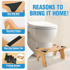 Bamboo Toilet Stool for Bathroom, 7 Inches Foldable Poop Stool with Non-Slip Pads