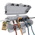 Flemoon Medium Outdoor Electrical Box (11.5x5.2x4 inch), IP54 Waterproof Extension Cord Cover w/6 Cable Entry Ports, Weatherproof Connection Box for Power Strip, Timer, Holiday Lights, Light Grey