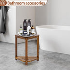 IBosins 16in Shower Foot Rest Corner Shower Stool for Shaving Legs with Storage Shelf Small Bench for Inside Shower to Sit on Bath Seat - Acacia Wood
