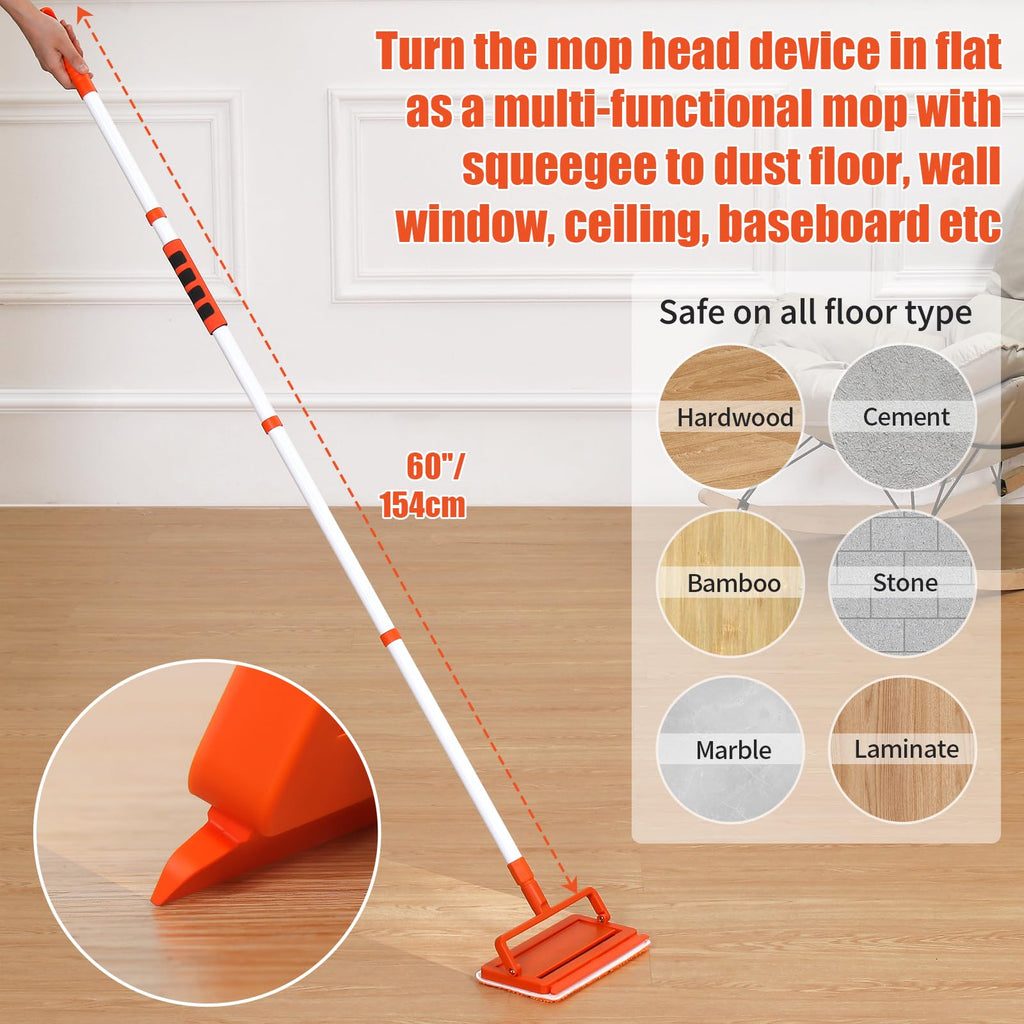 Qaestfy Ceiling Fan Cleaner Duster with 62.5‘’ Extendable Long Handle Ceiling Fan Blade Cleaning Tool, Reusable Chenille & Microfiber Mop Head for Dusting Ceiling Fan Baseboard Wall Floor