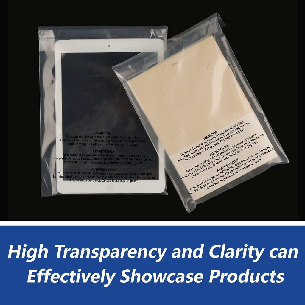 iMailer - 500 Count - 12" x 15", Self Seal 1.6 Mil Clear Plastic Poly Bags with Suffocation Warning for Clothing, T-Shirts, Pants-Resealable Adhesive,Not Strong