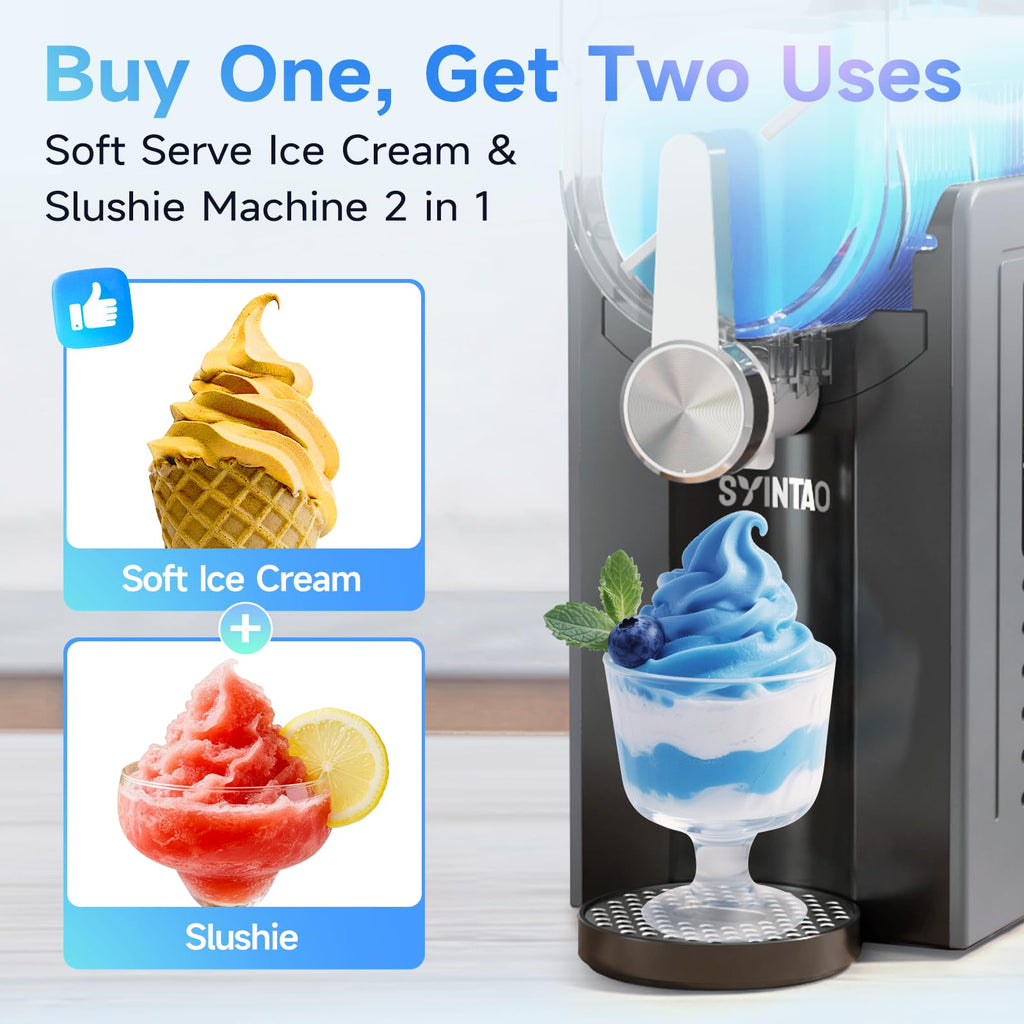 SYINTAO 2-in-1 Slushie & Soft Serve Ice Cream Maker, No-Ice-Needed Frozen Drink Machine with LED Display, 6 Preset Modes, Auto-Clean & Delay Timer – Gift for Family