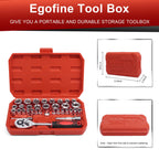 Egofine 34 Pieces 3/8 inch Drive Socket Ratchet Wrench Set, with Socket Set Metric/SAE and Extension Bar for Auto Repairing and Household, with Storage Case