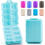 NEW Foldable & Double Protection Portable Weekly Pill Organizer 2 Times A Day with Etched Labels, AM PM 7 Day Week Medicine Box, Daily Travel Pill Case Dispenser for Vitamin, Supplement - Sky Blue