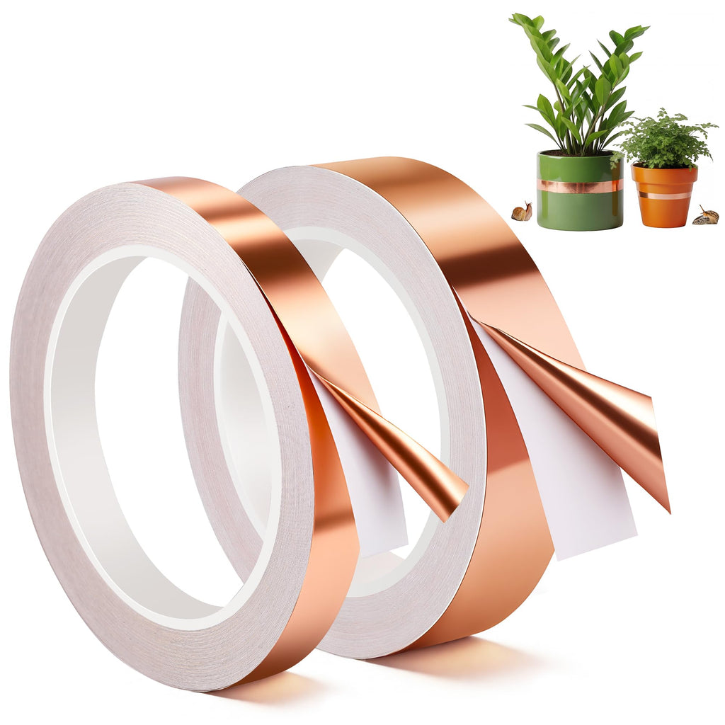 Mysora 2 Pcs Copper Tape for Slugs and Snails, 1 Inch x 66 ft and 1/2 Inch X 66 ft Copper Slug and Snail Barrier Tape, Non Toxic, Pet Safe, for Pots, Eaves, Gardens, Places Where Snails Might Climb