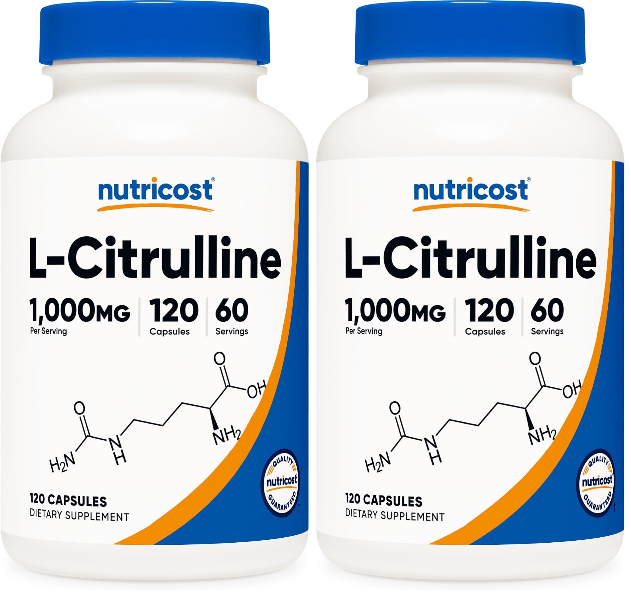 Nutricost L-Citrulline 500mg, 120 Capsules - Gluten Free, Non-GMO, 1000mg Per Serving (60 Serv) (Pack of 2)