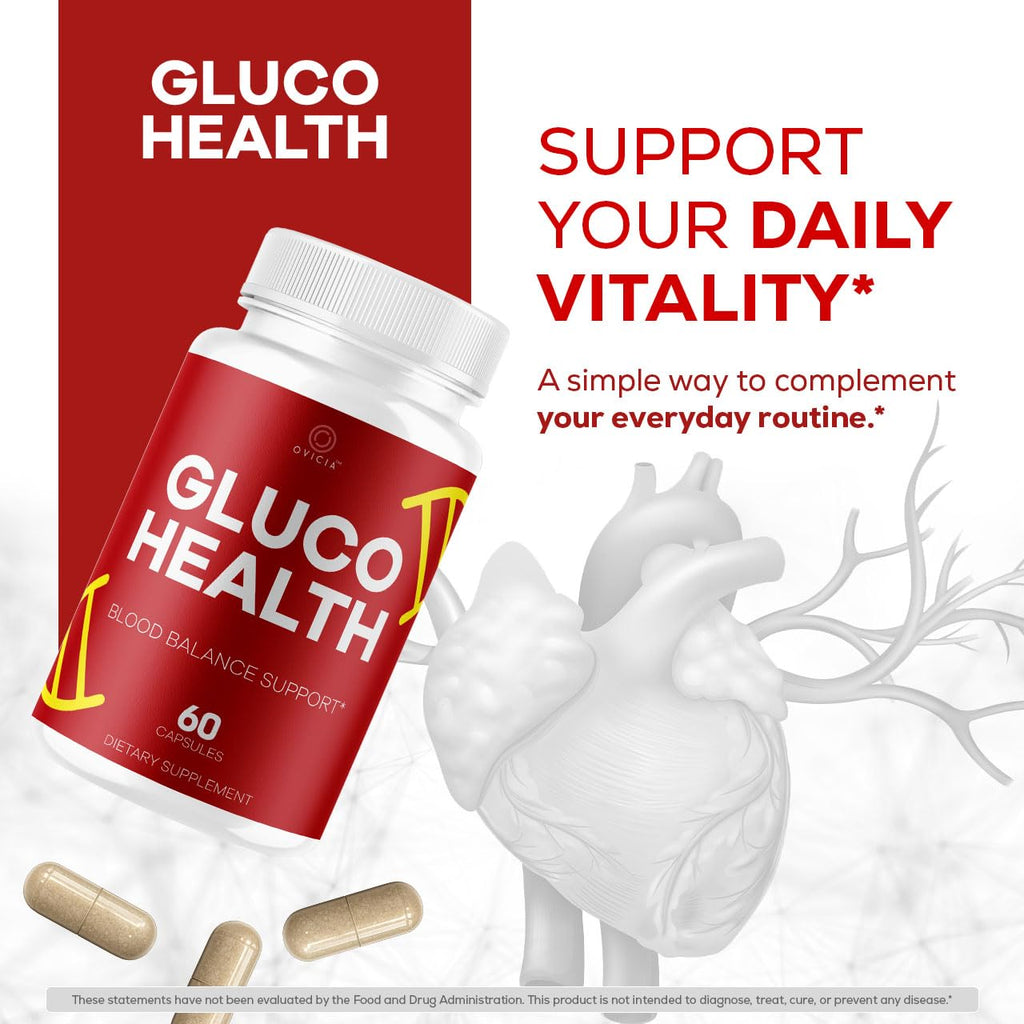 Gluco Health Capsules - GlucoHealth Support Pills Premium Plus All Natural Ingredients Advanced GlucoHealth Formula Maximum Strength for Overall Health & Wellness, 60 Capsules for 1 Month