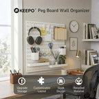 Keepo Peg Board Wall Organizer – Plastic Pegboard Panels, Modular Peg Board Storage System For Home Office, Craft Room, Gaming Setup (White, 22″×22″)