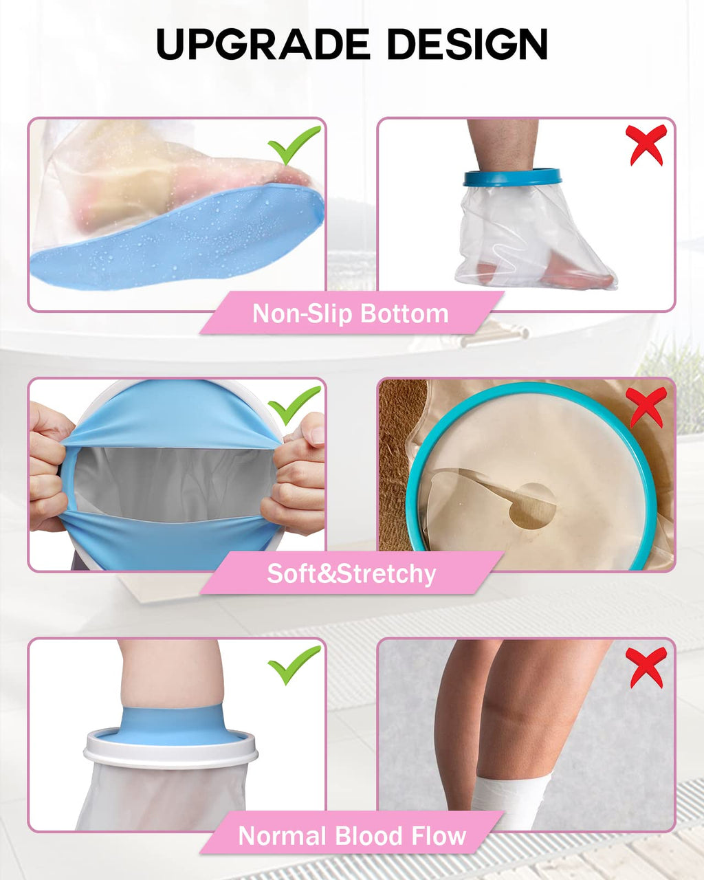 DNEOUXI Waterproof Cast Covers for Shower Leg Adult with Non-Slip Bottom, Watertight Leg Cast Protector Cast Bag for Shower Knee Shank Foot Ankle Surgery Dressing Wound, Reusable