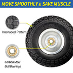 GICOOL 4.10/3.50-4" Flat Free Tire and Wheel, 10" Heavy Duty Solid Tire, 5/8" Axle Bore Hole, 2.2" Offset Hub, for Hand Truck Garden Cart Wagon Trolley Dolly Replacement, 2 Pack
