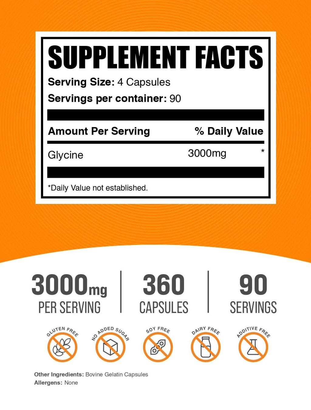 BulkSupplements.com Glycine Capsules - Glycine Supplements, Amino Acid Supplement - Gluten Free, 4 Capsules per Serving, 360 Count (Pack of 1)