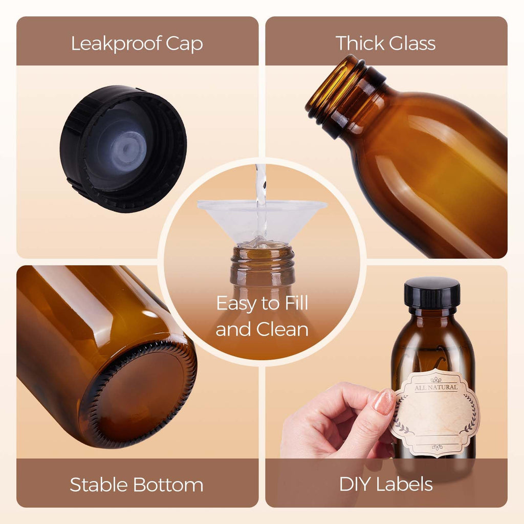 12 Pack 4 oz Vanilla Extract Bottles, Amber Glass Bottle with Twine