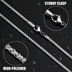 Fiusem 2.5mm Silver Tone Wheat Chain for Men, 24 Inches
