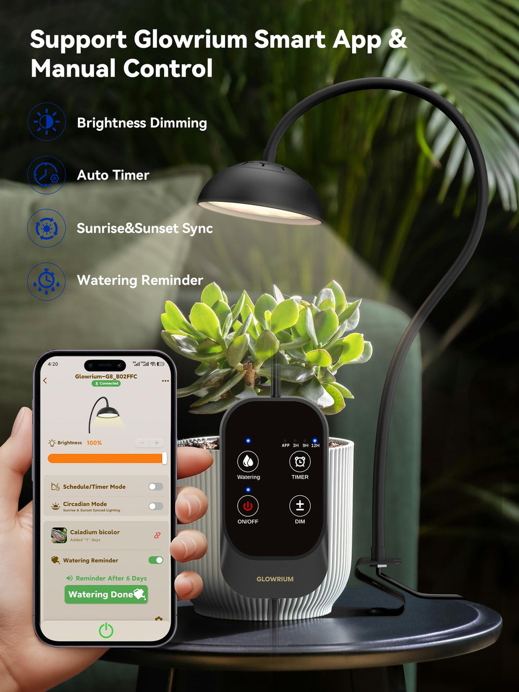 GLOWRIUM Smart Grow Lights for Indoor Plants,Full Spectrum Desk Plant Light