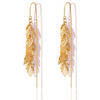 ZioNNyxviana 14K Gold Plated Leaf Threader Crystal Earrings for Women, Long Tassel Elegant Dangle Drop Earrings for Weddings, Galas, and Formal Events, Hypoallergenic Lightweight Jewelry Idea Gift(Gold)