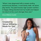Happy Viking Plant-Based Protein Powder +100 Superfoods Strawberry Meal Replacement Shake, Created by Venus Williams, 30g Plant Protein, 10g Fiber, Vegan, Gluten-Free, Non-GMO,15 Meals