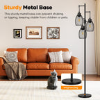 Dimmable Floor Lamp, 3 x 800LM LED Edison Bulbs Included, Farmhouse Industrial Floor Lamp Standing Tree Lamp with Elegant Teardrop Cage Tall Lamps for Living Room Bedroom Office Dining Room-Black