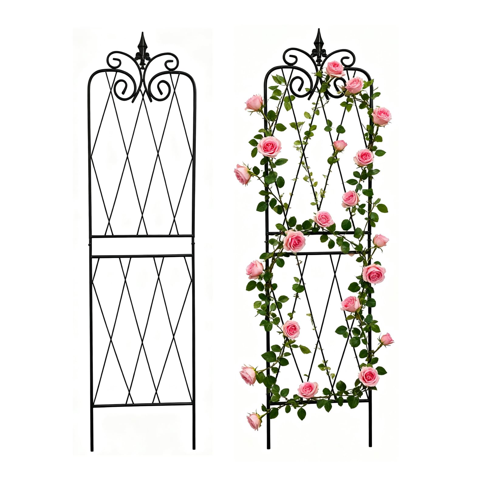 SCENDOR Garden Trellis for Climbing Plants 59inch x15inch Rustproof Metal Vine Trellises for Outdoor Climbing Plants Support Structures A (150cm) 2Pack