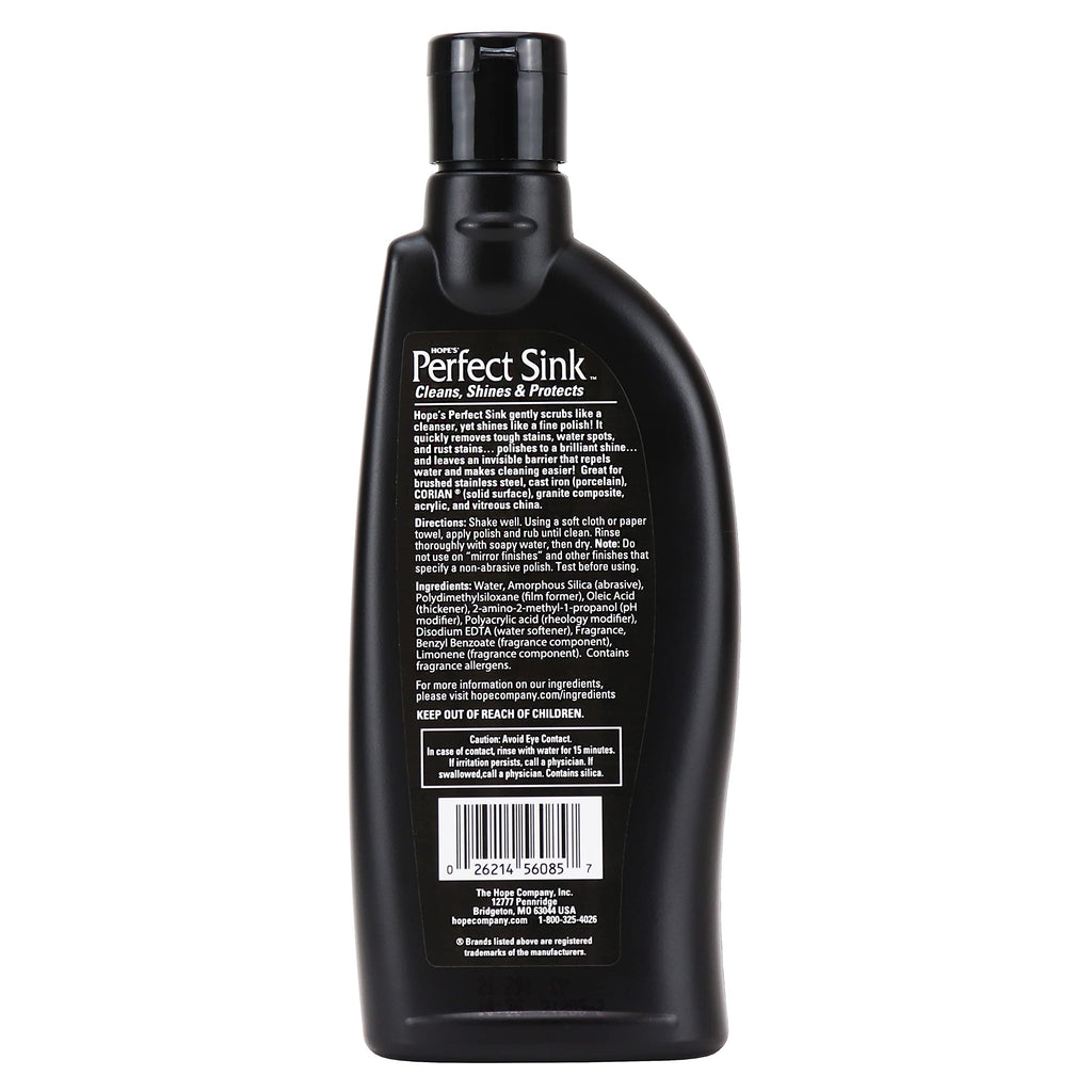 HOPE'S Perfect Sink 8.5 oz Sink Cleaner and Polish, Restorative, Water-Repellant Formula, Stain Remover, Good for Stainless Steel, Cast Iron, Porcelain, Corian, Composite, 12 Pack