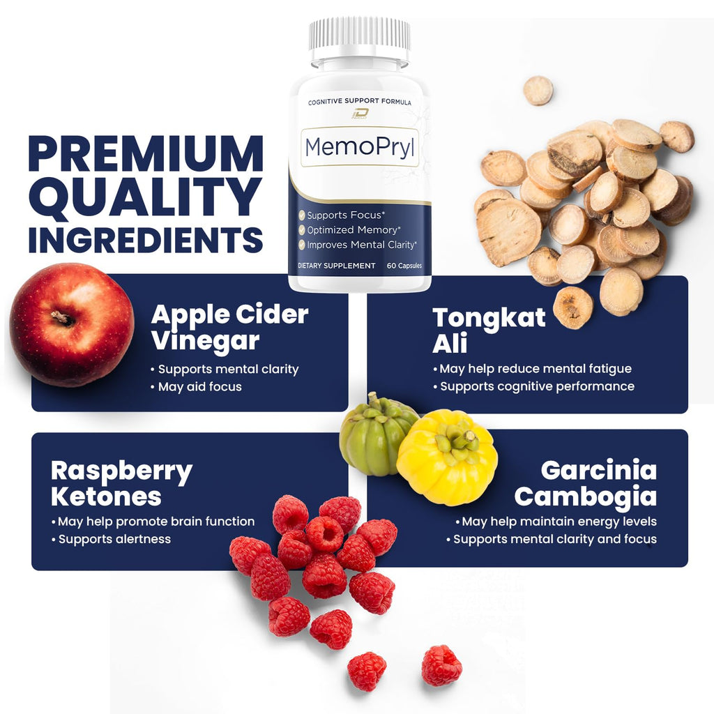 Memopryl Advanced Formula Supplement, Memo Pryl Brain Pills Natural Ingredients Reviews - 5 Pack - 300 Capsules