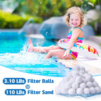 QwayHome 3.1 lbs Pool Filter Balls, Reusable Filter Fiber Balls for Above Ground Pool Sand Pump, Eco-Friendly, Efficient, Clean Water, Equals 110 lbs Filter Sand, White