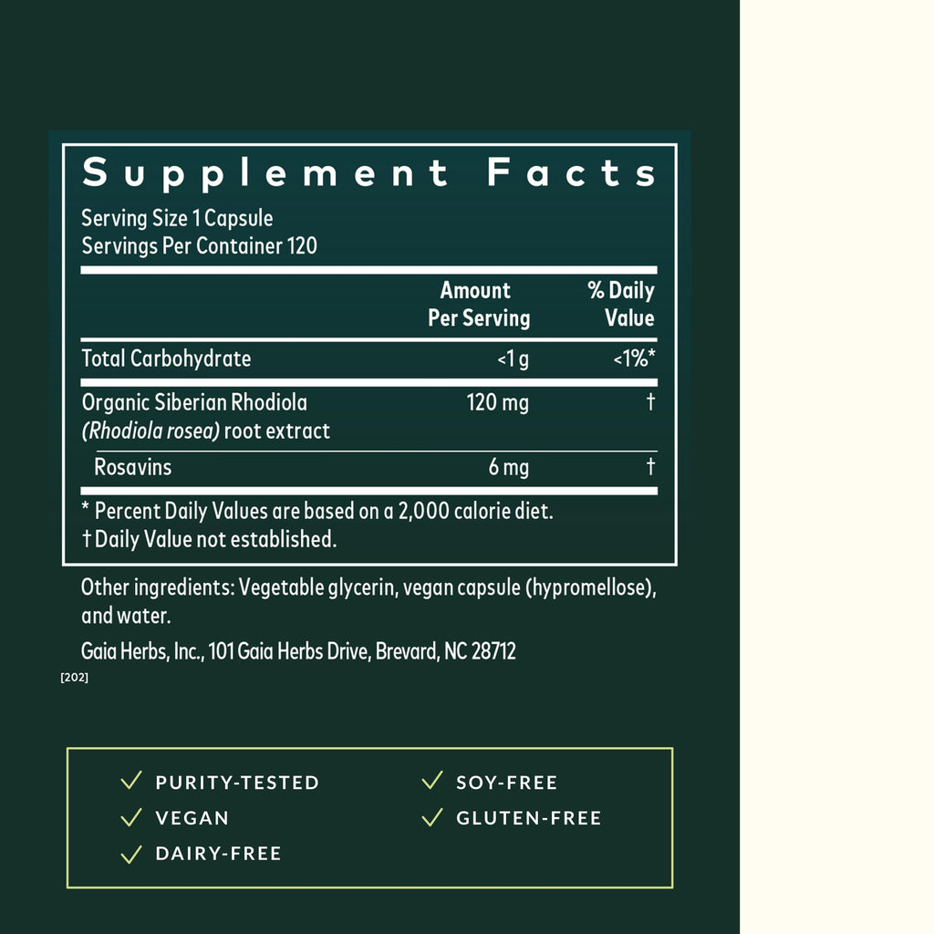 Gaia Herbs Rhodiola Rosea - Stress Support Supplement Traditionally for Supporting Healthy Stamina & Endurance - with Siberian Rhodiola Root Extract* - 120 Vegan Liquid Phyto-Caps (120 Servings)