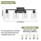 Unicozin Modern Bathroom Light Fixtures, 4 Light Vanity Lights Over Mirror, Black Wall Lamp with Clear Glass for Living Room Cabinet Bedroom Porch
