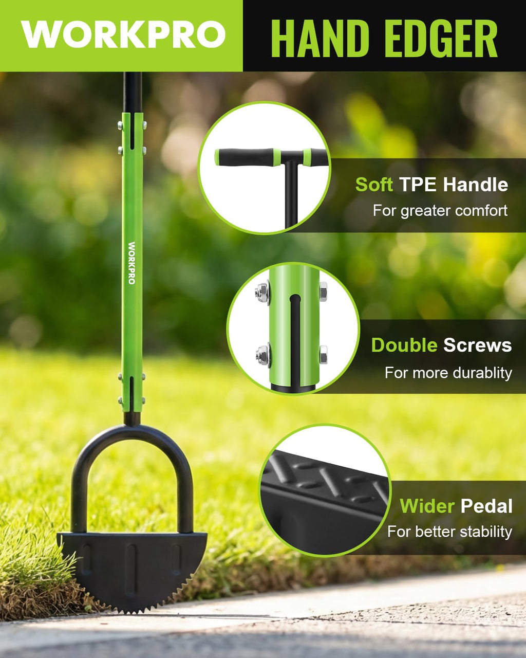 WORKPRO 40-Inch Edger Lawn Tool, Half Moon Saw Tooth Lawn Edger