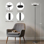 SIBRILLE Torchiere Floor Lamp - 72" Tall LED Standing Lamp with Remote/Button Control, 1800Lm, 3000-6500K, 30W Dimmable Modern Corner Floor Light for Living Room Bedroom Office Apartment, Black