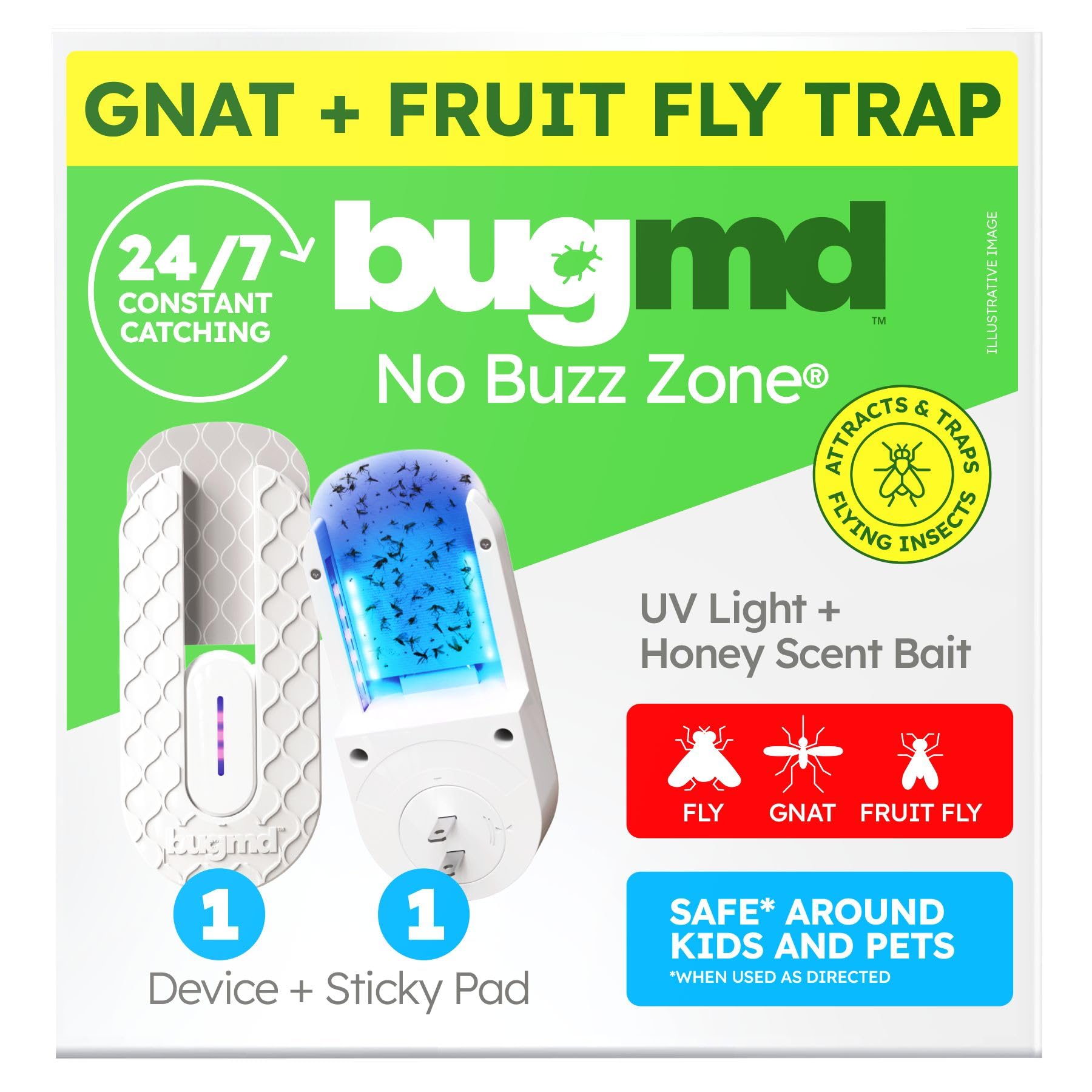 BugMD No Buzz Zone Refiller Pad (6 Refills) - Extra-Strong Adhesive Traps, Indoor Insect Trap Refill, No Harsh Chemicals, Household Friendly, Fly Trap Refill, Flea Trap Refills, Bug Trapper