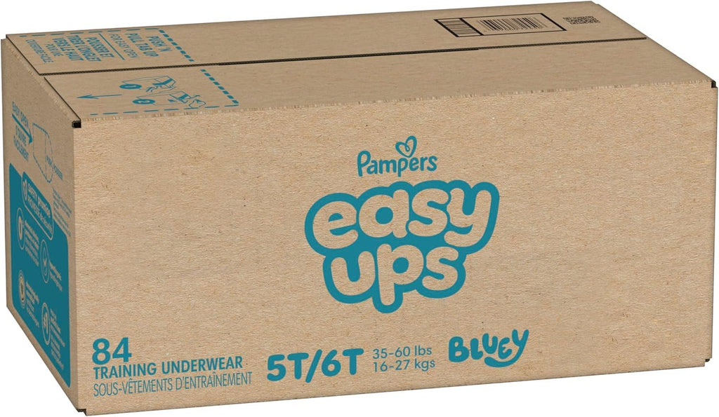 Easy Ups Girls & Boys Potty Training Pants, Size 7 (5T-6T), 84 Count, Bluey Absorbent Pull Up Training Underwear, Up to 100% Leakproof Day and Night, Hypoallergenic