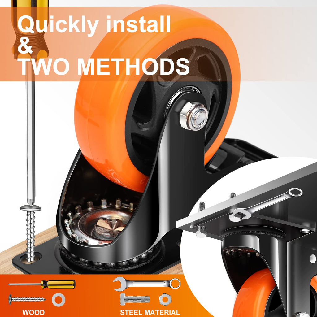 QNCZ 4" Caster Wheels, Outstanding Casters Set of 4 Heavy Duty, Silent Industrial Casters, Locking Casters Wheels for Furniture, Castor Wheels for Cart, Workbench.