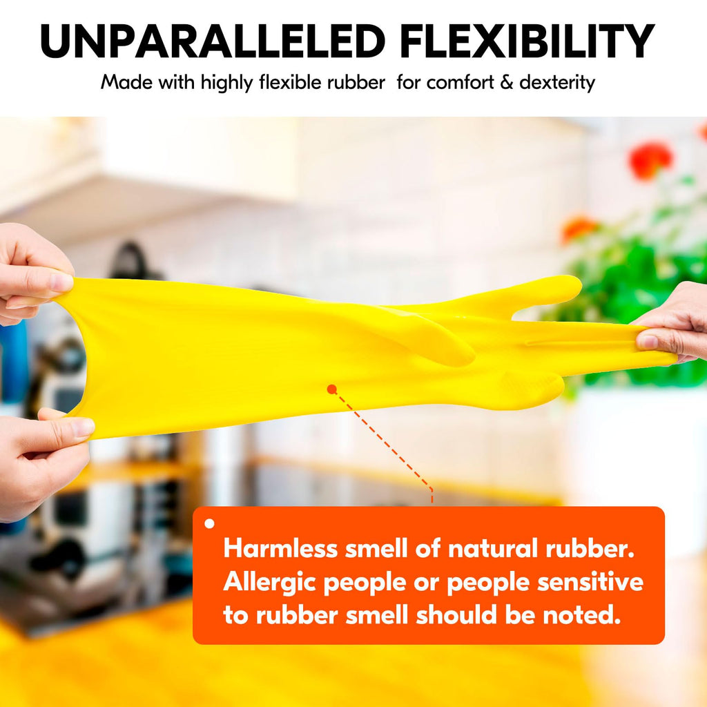 Vgo... 5-Pairs Reusable Household Gloves, Rubber Dishwashing gloves, Extra Thickness, Long Sleeves, Kitchen Cleaning, Working, Painting, Gardening, Pet Care (Size M, Yellow, HH4601)