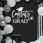Congrats Grad Decal Sign for Balloon Arch - Graduation Decar for Grad Party, Class of 2026 Grad Party Graduation Event Planner Vinyl Decal (White)