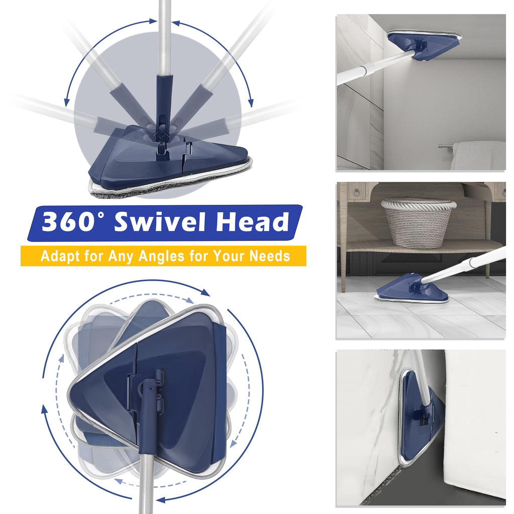Wall Cleaner Mop with 82" Extendable Handle, 360° Rotating Head & 90° Flip, Microfiber/Chenille Pads, Built-in Squeegee for Ceiling, Wall, Baseboard and Window Cleaning