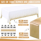 Breling 8 Pack White and Gold Tablecloths and Satin Runners Set